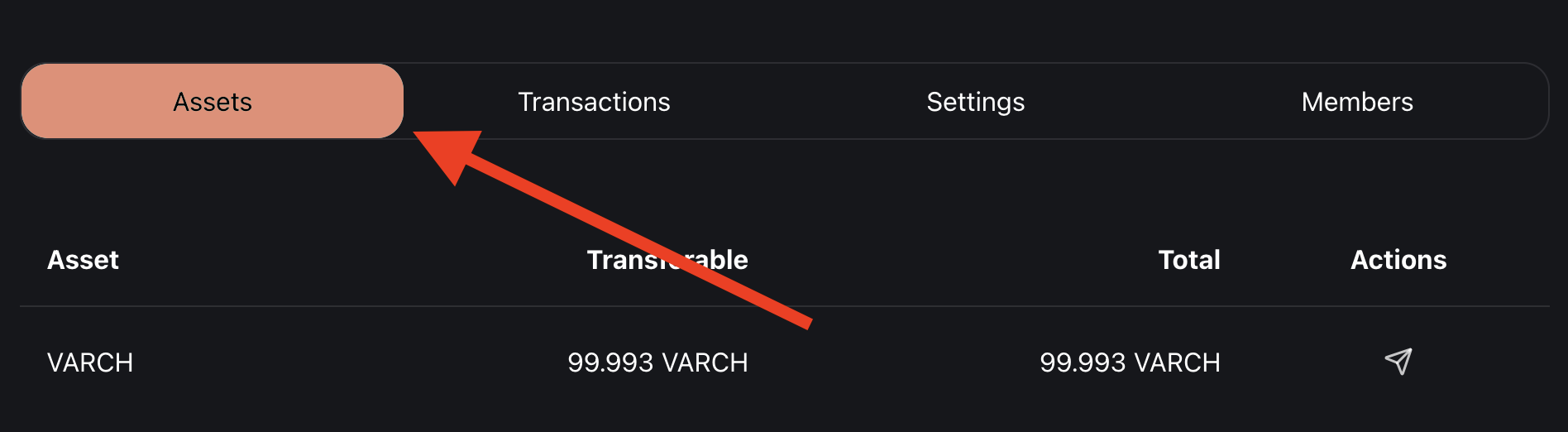Assets tab