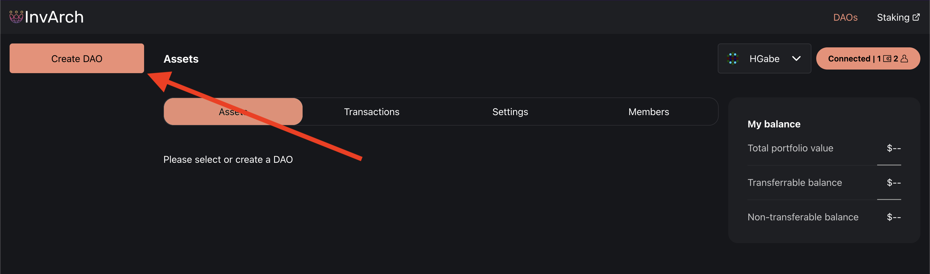 Create DAO button