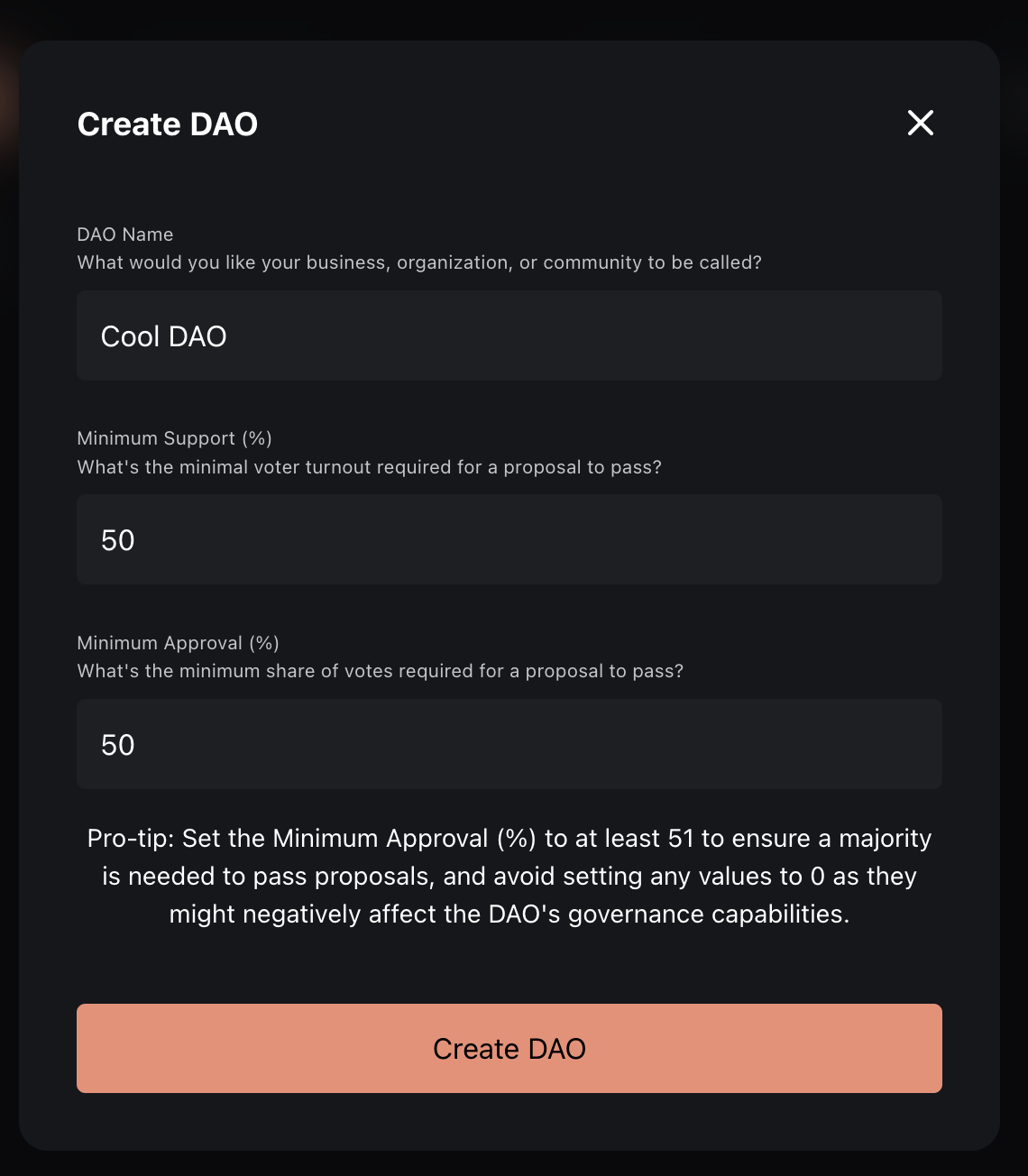 Create DAO details