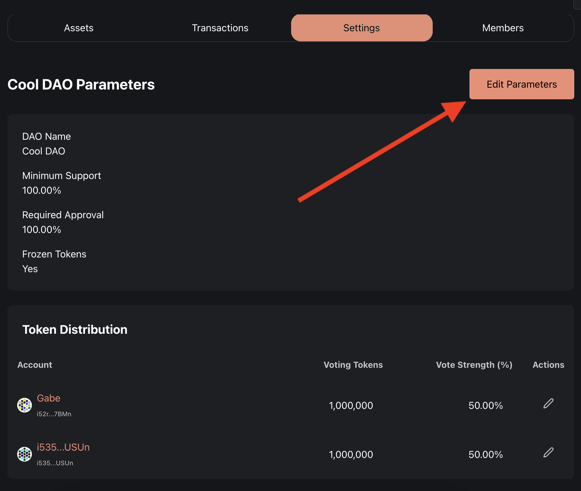 Edit parameters button