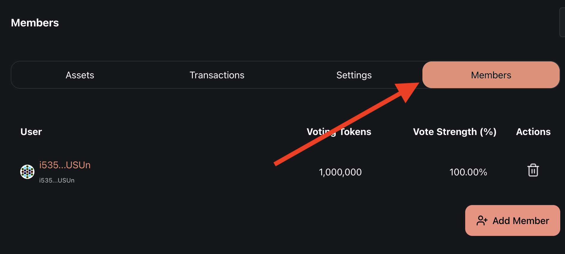 Members tab