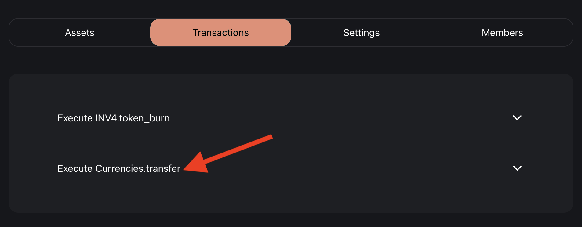 Transaction dropdown