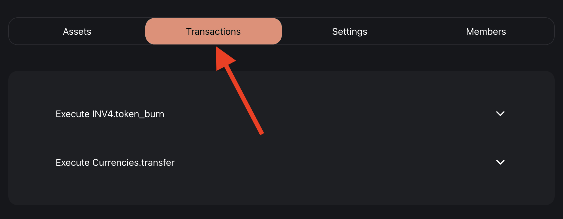 Transactions tab